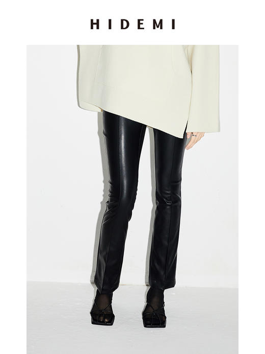 HIDEMI 到店必入 黑色简约设计感九分皮裤 商品图7