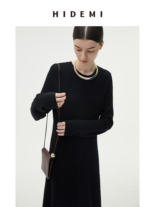 HIDEMI 黑色显瘦纱圈羊毛针织连衣裙 商品图4