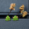 18K玫瑰金和田玉（碧玉）镶钻耳钉--三叶草 /半珠5mm/苹果绿 商品缩略图0