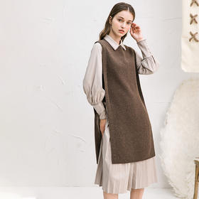 famecoco范可儿小香风连衣裙冬套装衬衫裙长款造型马甲两件套F218EA011