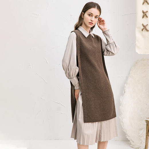 famecoco范可儿小香风连衣裙冬套装衬衫裙长款造型马甲两件套F218EA011 商品图0