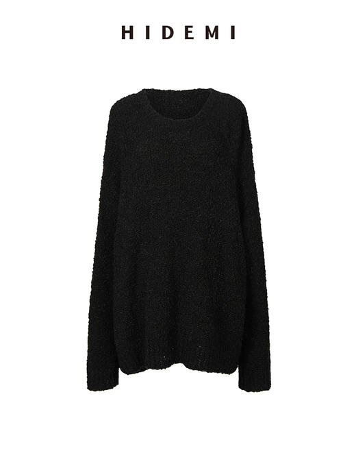 HIDEMI 圈圈羊驼毛粗针宽松毛衣 黑色/自然驼 商品图11