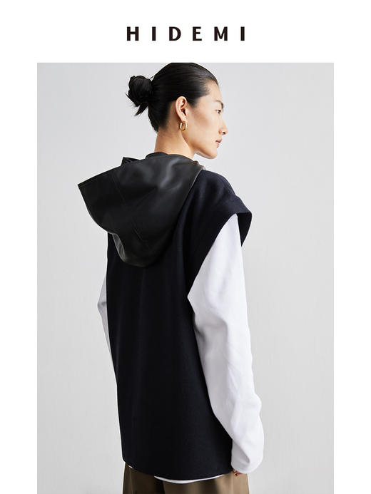 HIDEMI 简约设计感羊毛马甲/分体环保皮连帽 商品图5