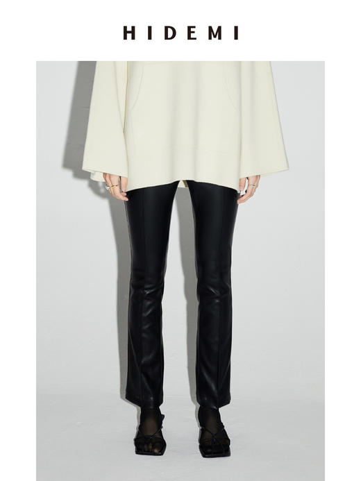 HIDEMI 到店必入 黑色简约设计感九分皮裤 商品图6