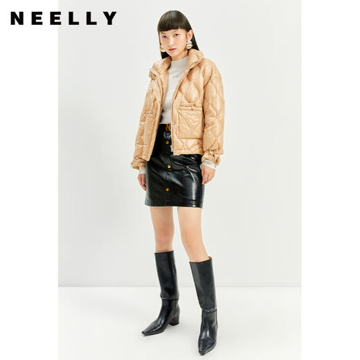 NEELLY纳俪商场同款秋冬季皮裙子半身裙女新款腰带单排扣A字裙潮N21101E01031 商品图2