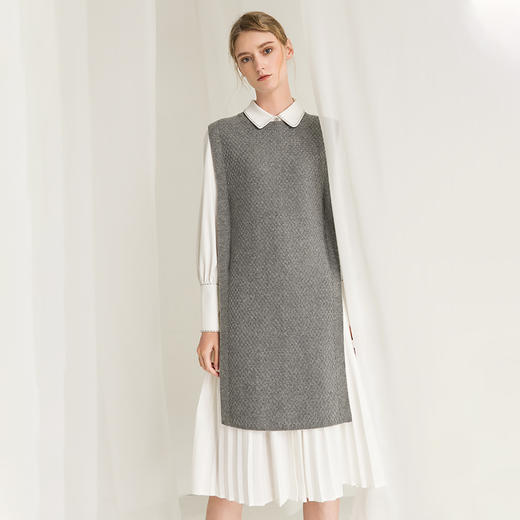 famecoco范可儿小香风连衣裙冬套装衬衫裙长款造型马甲两件套F218EA011 商品图4