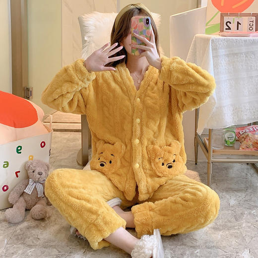 新款开衫睡衣女长毛绒直播学生秋冬季保暖睡衣女学生家居服套 商品图2