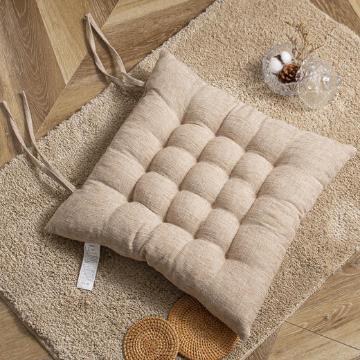 【棉麻绑带坐垫】无印坐垫良品椅子垫子简约纯色加厚椅垫办公室榻榻米垫子日式绑带 商品图4