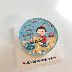 玩玩具的小男孩手绘蛋糕（不要问为什么贵，因为很难画）-低糖处理无添加