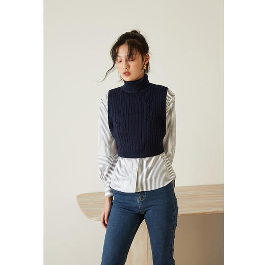 HeyDress高领绞花针织马甲女百搭抗起球外搭时尚短款麻花背心 商品图0