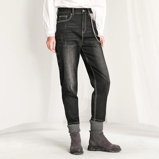 Famecoco范可儿白色牛仔裤直筒裤高街ins潮F218GA019 商品图4