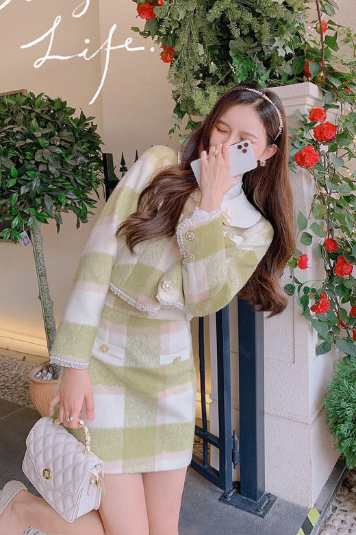 【清仓非质量问题不退换】张心子「奶甜系列」香风时尚小外套2021年女秋冬新款半身裙两件套U211008 商品图5