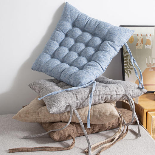 【棉麻绑带坐垫】无印坐垫良品椅子垫子简约纯色加厚椅垫办公室榻榻米垫子日式绑带 商品图1