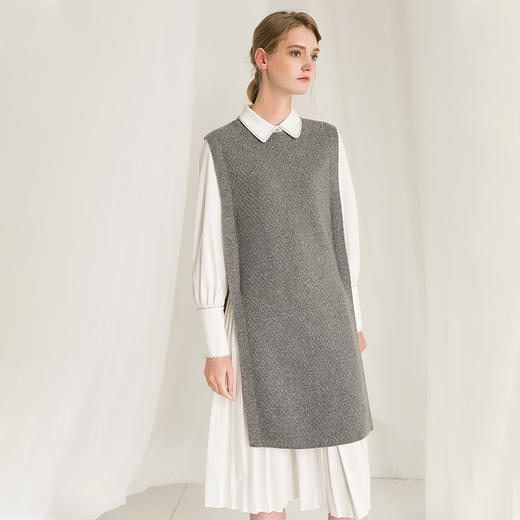 famecoco范可儿小香风连衣裙冬套装衬衫裙长款造型马甲两件套F218EA011 商品图3