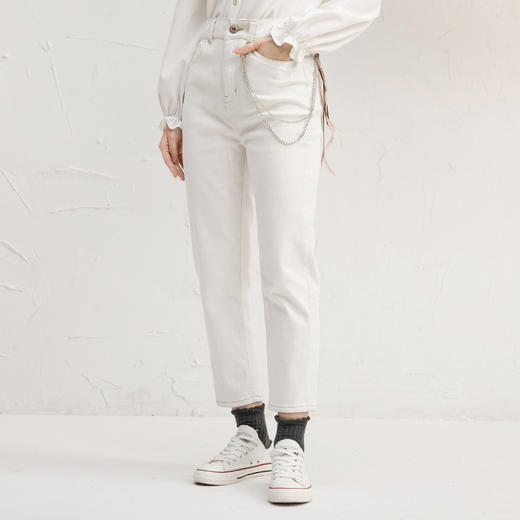 Famecoco范可儿白色牛仔裤直筒裤高街ins潮F218GA019 商品图2