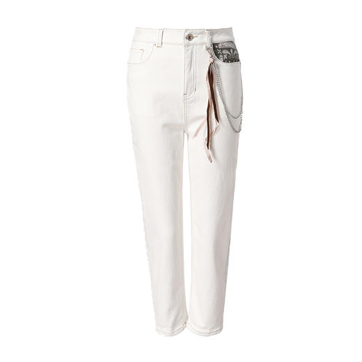 Famecoco范可儿白色牛仔裤直筒裤高街ins潮F218GA019 商品图5