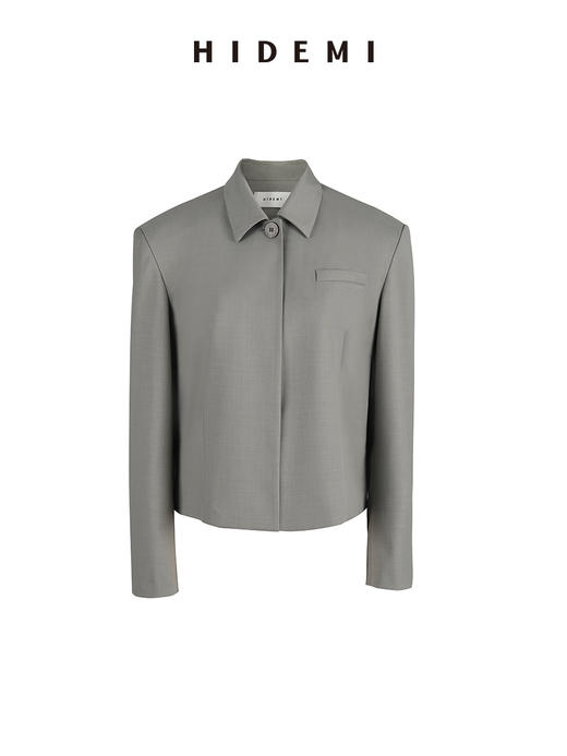 HIDEMI 斑鸠灰羊毛西装垫肩外套套装 短外套/中短裤 商品图5
