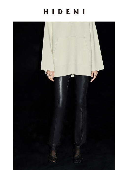 HIDEMI 到店必入 黑色简约设计感九分皮裤 商品图9