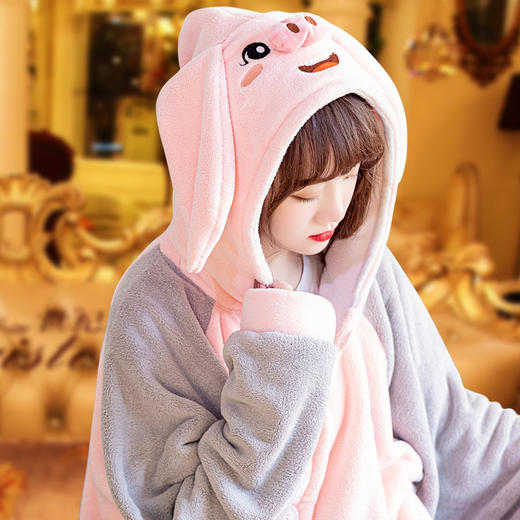 睡袍女秋冬长款珊瑚绒加绒加厚情侣浴袍法兰绒男士睡衣冬季家居服 商品图3