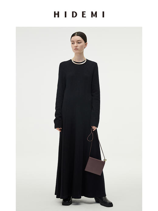 HIDEMI 黑色显瘦纱圈羊毛针织连衣裙 商品图2