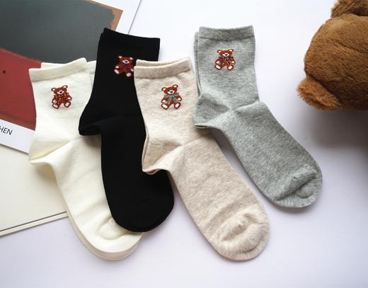 小熊提花女袜精梳棉抗菌舒适中筒秋33786 商品图1