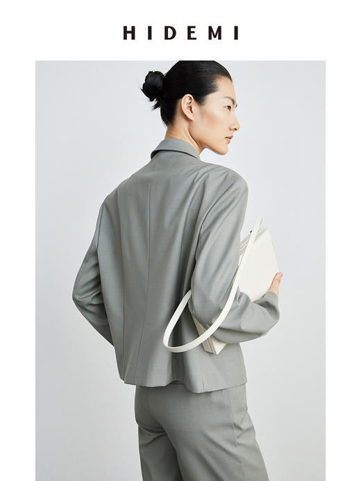 HIDEMI 斑鸠灰羊毛西装垫肩外套套装 短外套/中短裤 商品图2