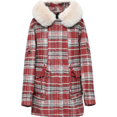 WE- JLNH-YNMA052 格子加绒毛呢外套女中长款2021秋装新款修身收腰气质优雅时尚大衣 商品图3