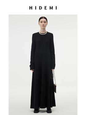 HIDEMI 黑色显瘦纱圈羊毛针织连衣裙