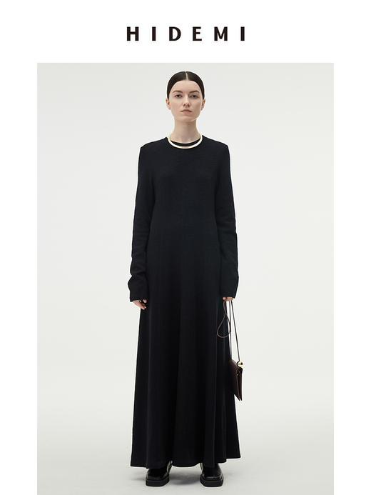 HIDEMI 黑色显瘦纱圈羊毛针织连衣裙 商品图0