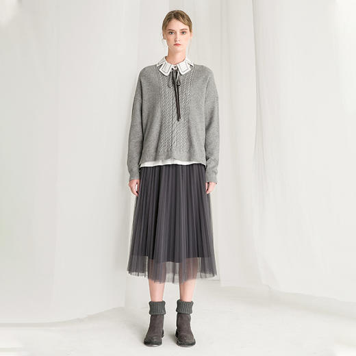 Famecoco范可儿优雅纱裙半身裙秋冬时尚百褶裙F218HA011 商品图4