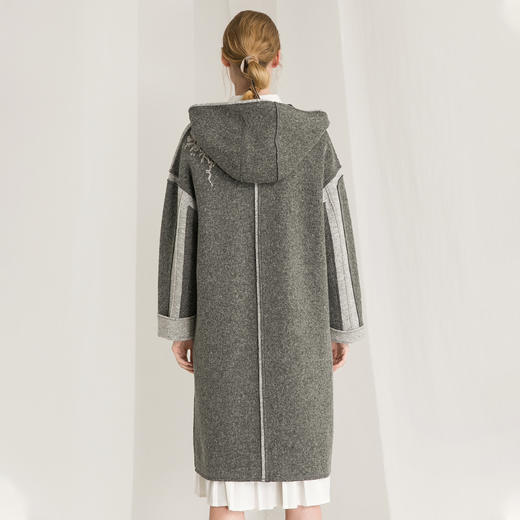 Famecoco范可儿毛呢大衣秋冬款连帽长款外套F218AC001 商品图5