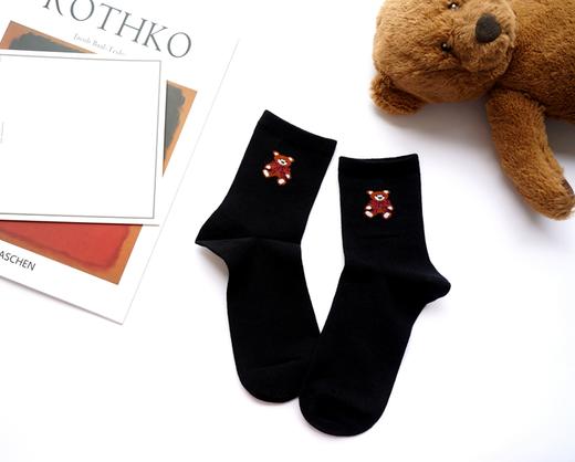 小熊提花女袜精梳棉抗菌舒适中筒秋33786 商品图5