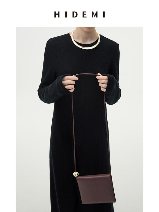 HIDEMI 黑色显瘦纱圈羊毛针织连衣裙 商品图5