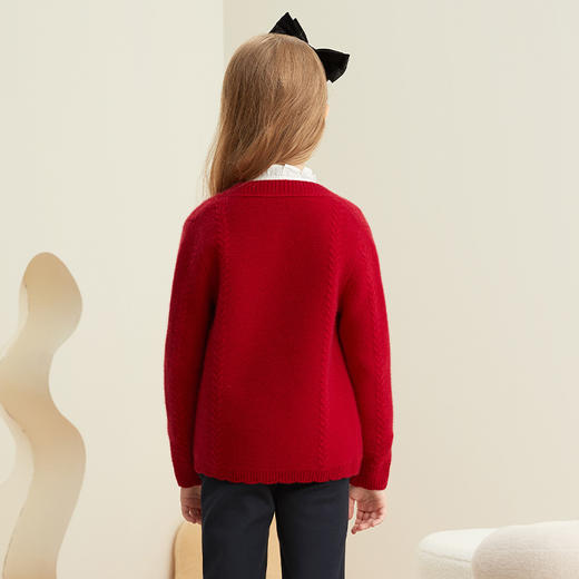【童装绞花羊绒针织开衫】羊绒世家童装女宝100%羊绒开衫加厚保暖绞花毛衣 商品图5