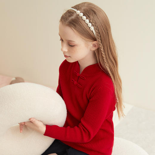 【中国红复古盘扣套衫】羊绒世家童装秋冬新品女宝复古盘扣100%山羊绒衫 商品图2