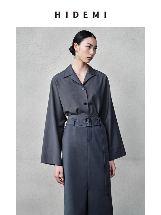 HIDEMI 迷雾灰蓝廓形短外套套装 短外套/前开衩半身裙 商品图4