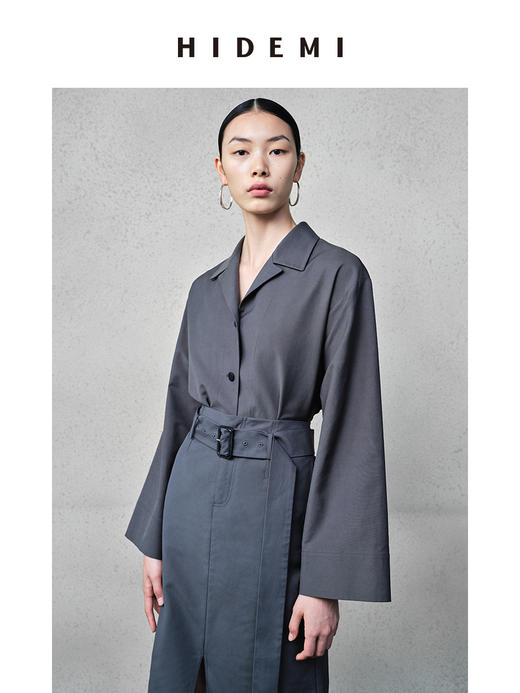 HIDEMI 迷雾灰蓝廓形短外套套装 短外套/前开衩半身裙 商品图5