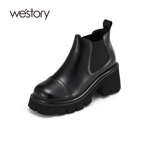 westory2021秋季新品时尚切尔西短靴粗跟烟筒靴车风S21DS81331 商品图1