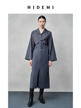 HIDEMI 迷雾灰蓝廓形短外套套装 短外套/前开衩半身裙