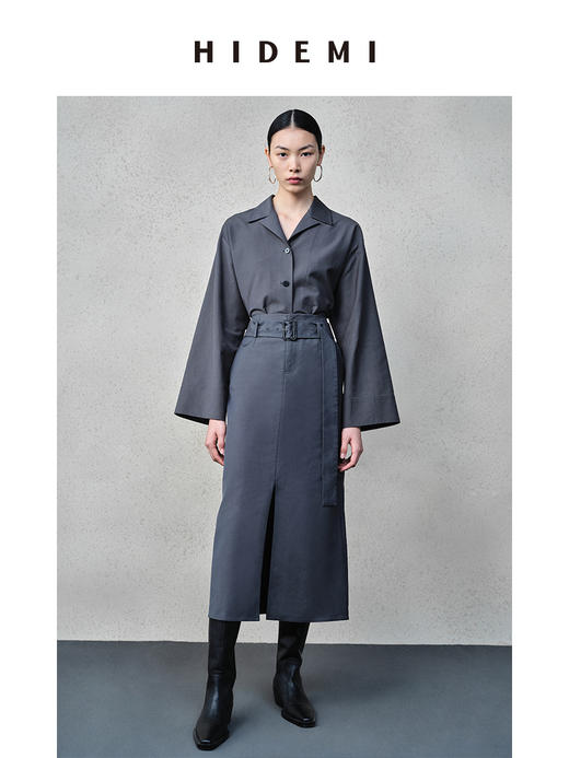 HIDEMI 迷雾灰蓝廓形短外套套装 短外套/前开衩半身裙 商品图0