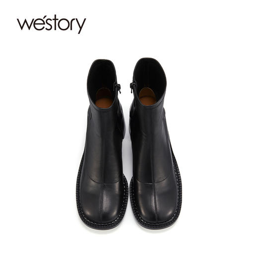 westory2021秋季新款纯色线条感短筒时装靴英伦风高跟S21DS81221 商品图2