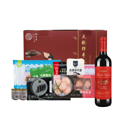 （分2个包裹）臻选火锅伴手礼盒498型A款+ 璞立酒庄加州系列赤霞珠红葡萄酒750ml/瓶*1瓶【鲜享5.0】 商品图1