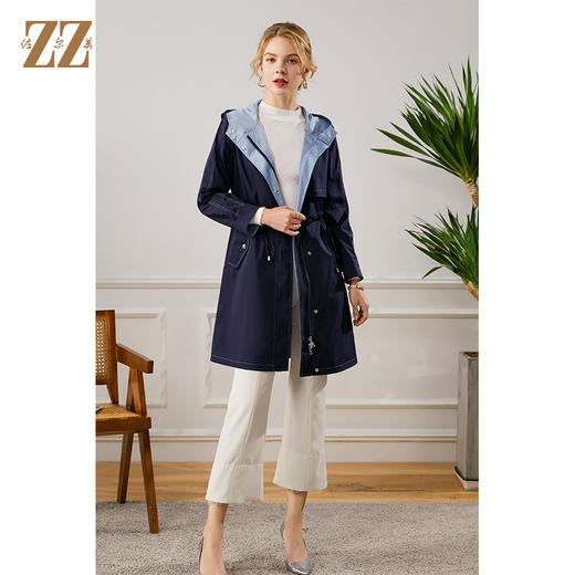 佐尔美2021秋季新款 时尚休闲修身双面穿长风衣女E13FC22 商品图0