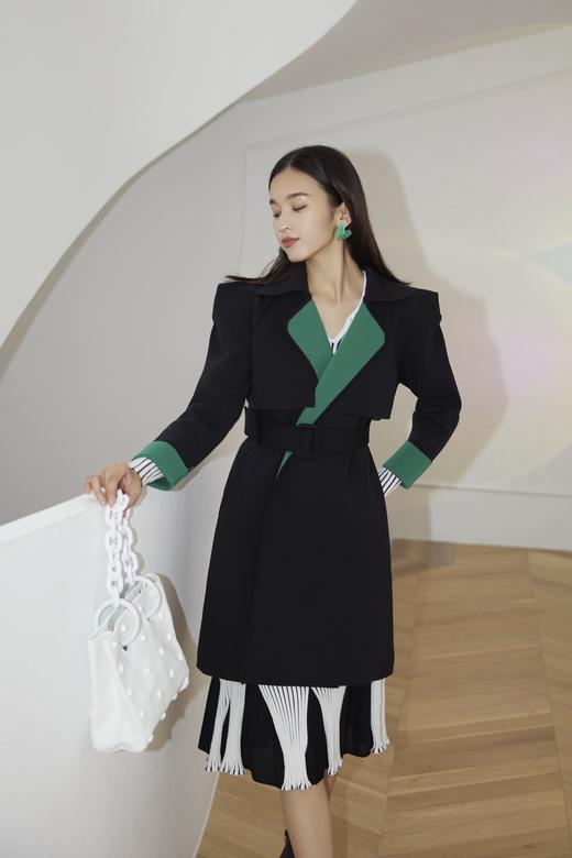 黑绿太空针织长风衣（附腰带） 商品图3