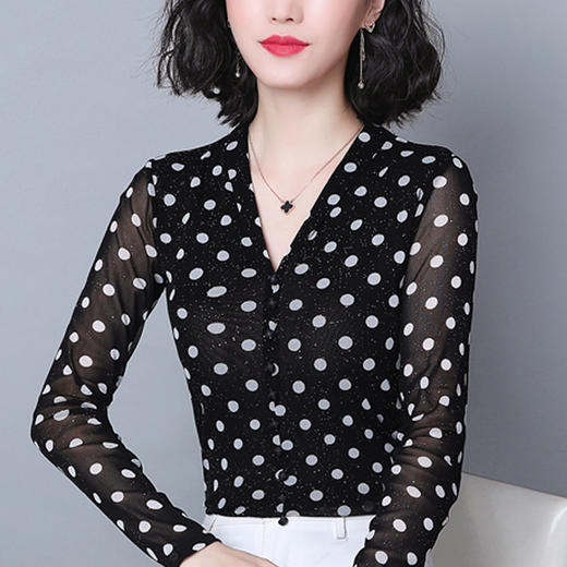 MZ  116295新款修身网纱长袖气质小衫 商品图2