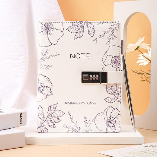 卡杰A5活页本时光与花密码本CA5H0825-8带锁日记本笔记本子小清新大学生简约 商品图2