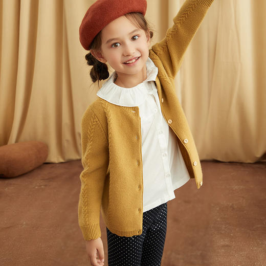 【童装绞花羊绒针织开衫】羊绒世家童装女宝100%羊绒开衫加厚保暖绞花毛衣 商品图2