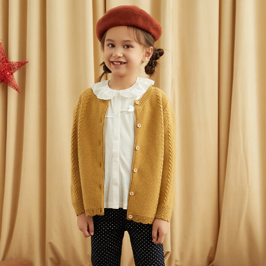【童装绞花羊绒针织开衫】羊绒世家童装女宝100%羊绒开衫加厚保暖绞花毛衣 商品图4
