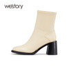 westory2021秋季新款纯色线条感短筒时装靴英伦风高跟S21DS81221 商品缩略图1