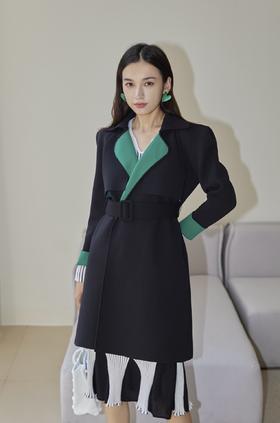 黑绿太空针织长风衣（附腰带）